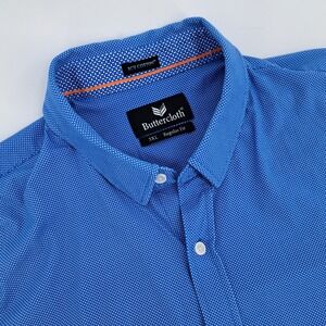 Buttercloth Icy Cotton Men 3XL Blue Geometric Print Short Sleeve Button Up Shirt